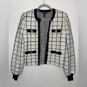 Chic Aqua Black and White Women's Sweater Jacket